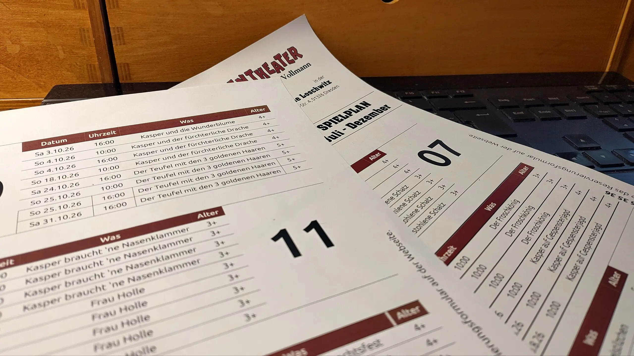 Eine ausgedruckte Liste mit Spielterminen
